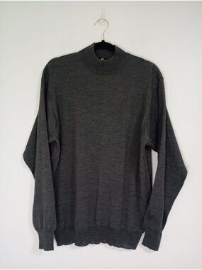Alan Stuart Italy Mock Neck Merino Wool Blend Sweater Size M Dark Gray Mens